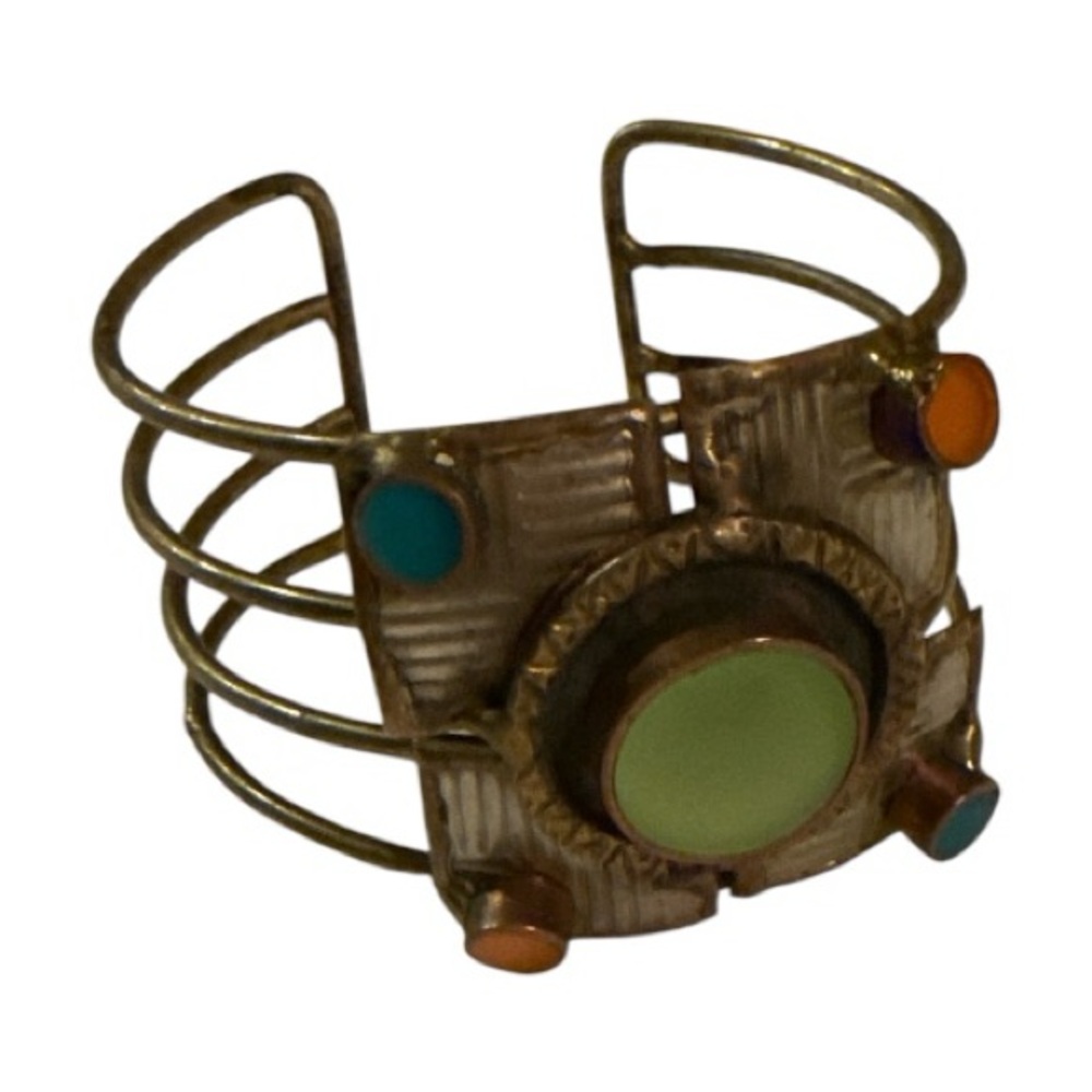 Vintage Cage Cuff Bracelet in Green, Teal & Orange